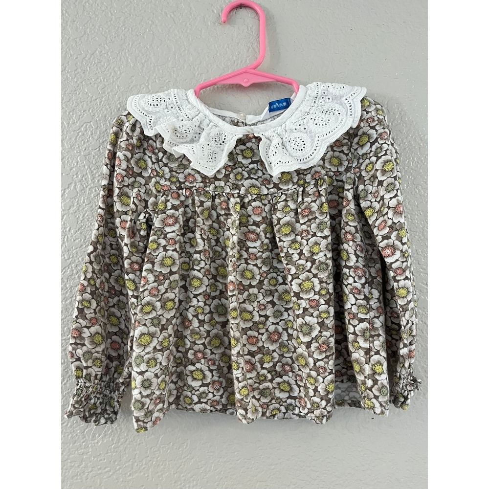 Mayoral Girls Brown Floral Top Eyelet Lace Collar Long Sleeve Top Size 4 104cm